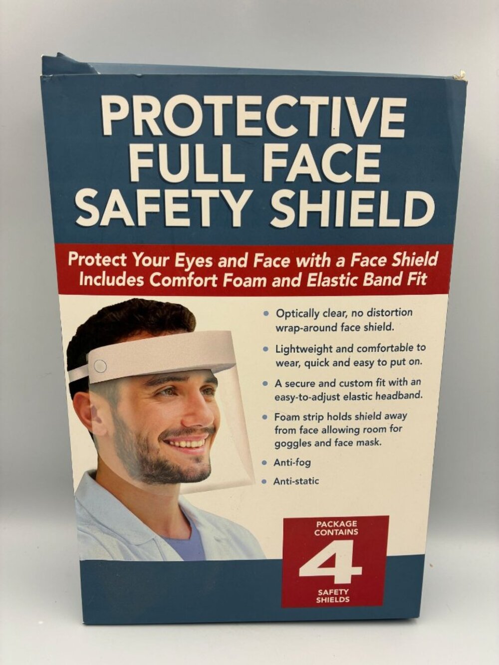 Protective Full Face Safety Shields Anti-Fog & Anti-Static 4 Pack Comfort Fit